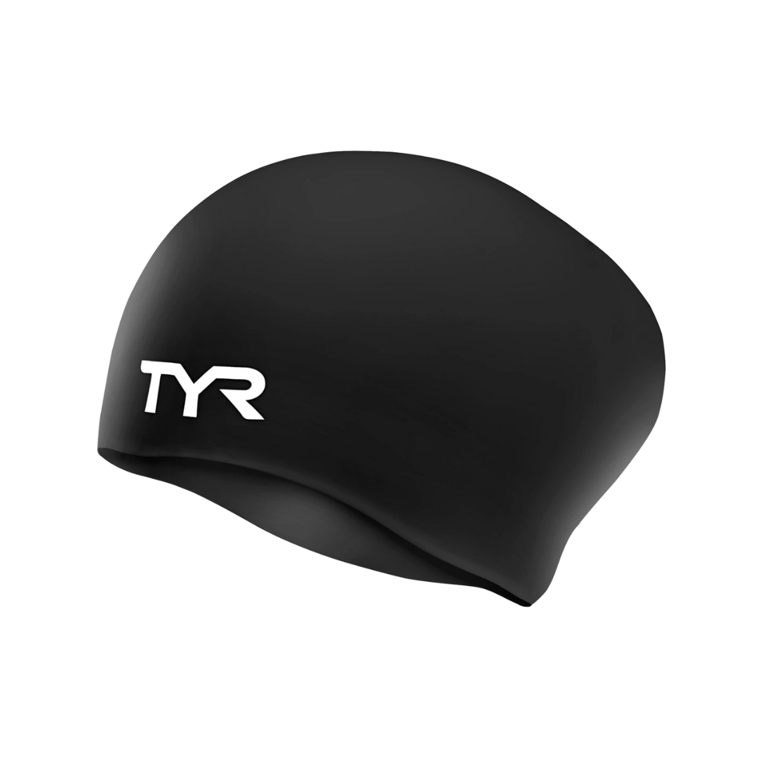 TYR Long Hair Silicone Swim Cap Black