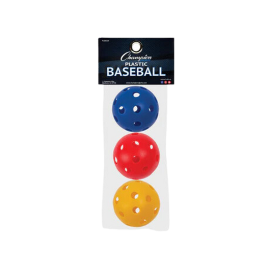 Champion Sports Plastic Baseball Assorted Color 3 Pk