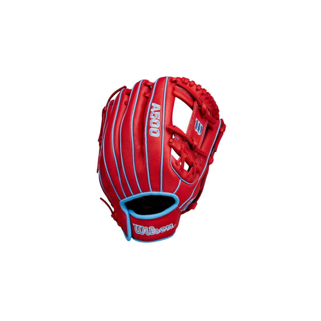 Wilson A500 Youth Utility Glove Left Hand Thrower (Scarlet/Columbia Blue) 11.5"