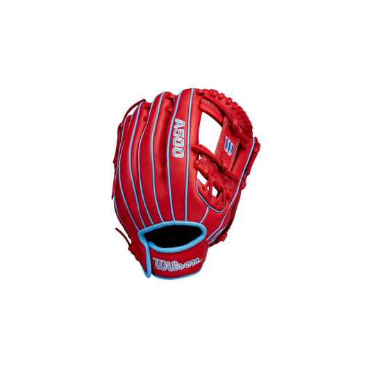 Wilson A500 Youth Utility Glove Left Hand Thrower (Scarlet/Columbia Blue) 11.5"