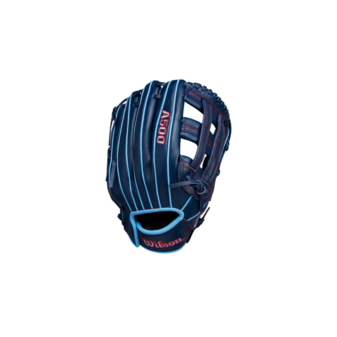 Wilson A500 Youth Utility Glove Left Hand Thrower (Navy/Columbia Blue) 12"