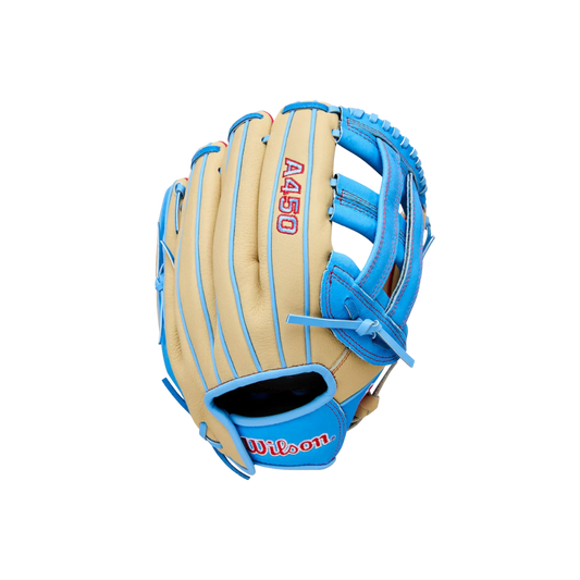 Wilson A450 Advisory Staff Left Hand Thrower 12'' (Blonde/Columbia Blue)